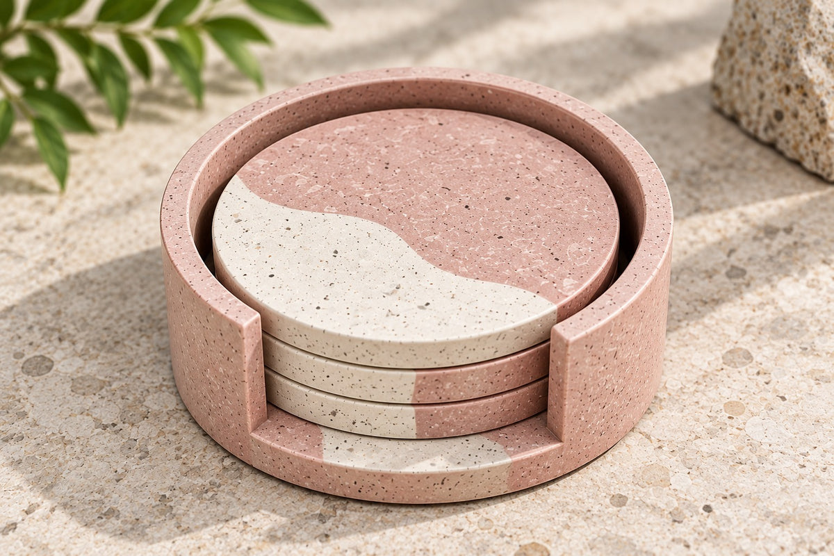 Terrazzo Coasters | Set of 3 With Holder